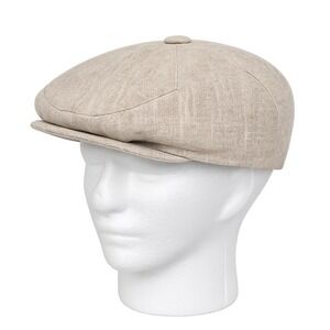 VTG Country Gentleman 100% Linen Ivy Driver Cap Newsboy Snap Hat Beige Medium